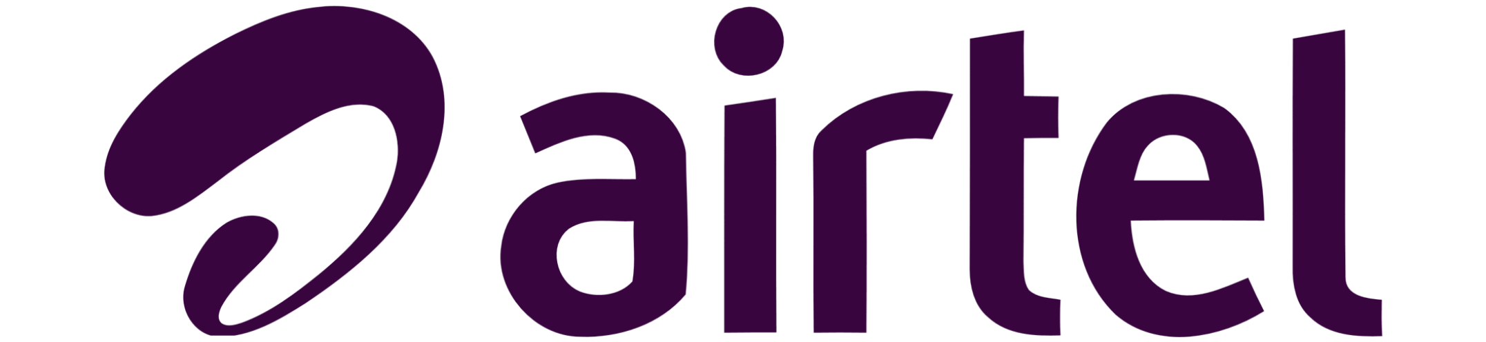 Airtel logo featuring a distinctive curved symbol alongside the brand name in bold lowercase text.