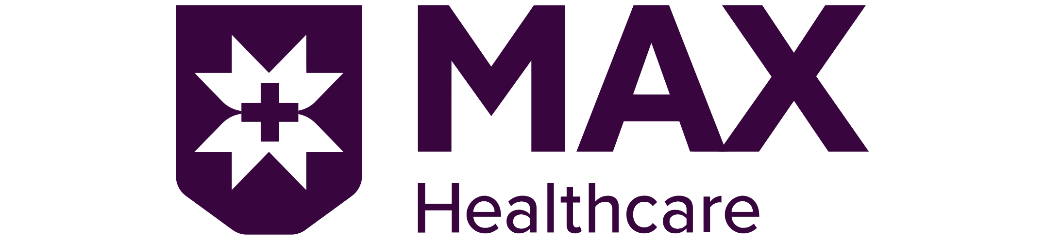 Max Healthcare logo featuring a shield emblem with a cross and star design alongside bold typography.