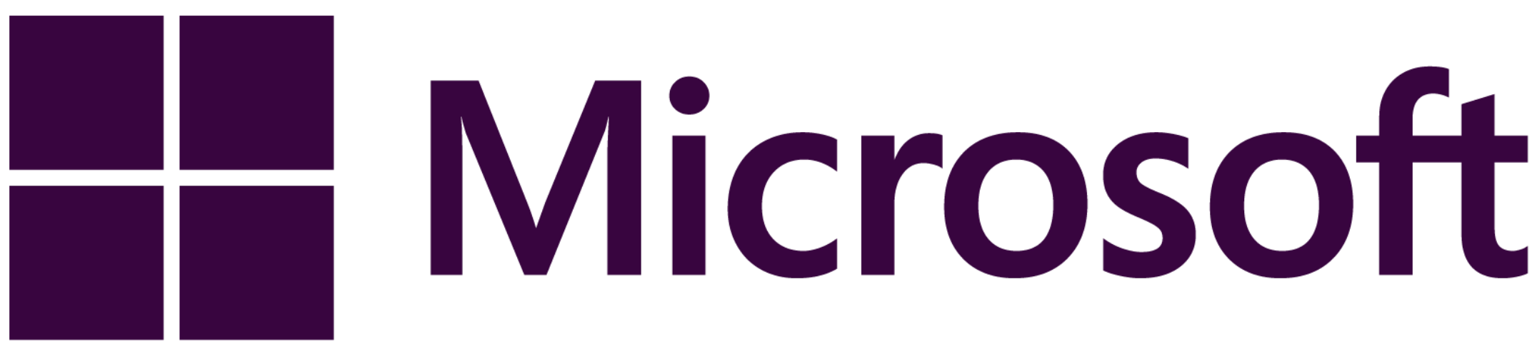 Microsoft logo featuring its iconic four-square symbol and bold font.