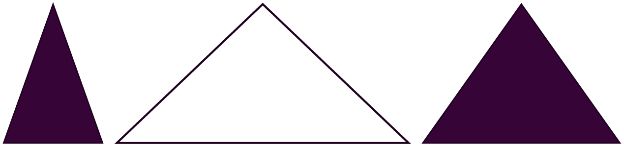 Three geometric triangle shapes in purple, two solid-filled on the sides and one outlined in the center.