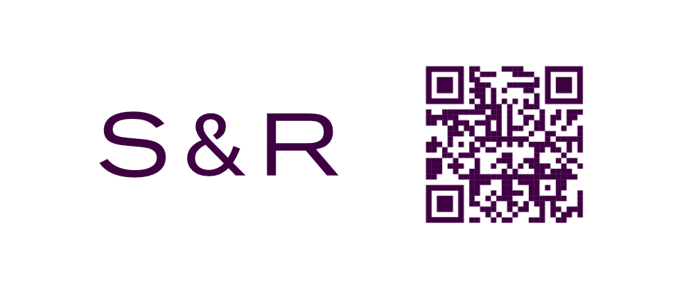 S&R logo displayed alongside a scannable QR code in purple, representing modern connectivity.