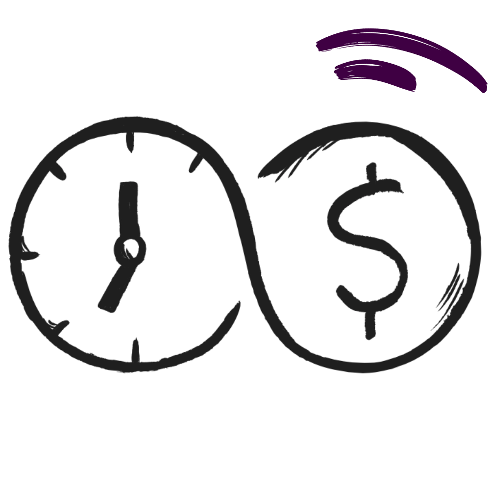 Illustration of a clock and a dollar sign, symbolizing the connection between time and financial value.