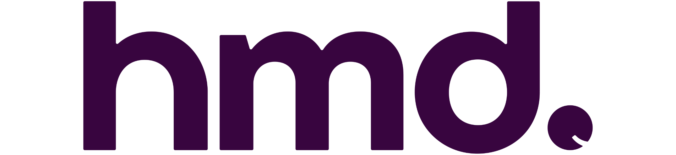 Logo of HMD in bold lowercase letters with a modern design.